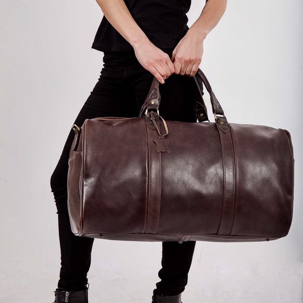 LEATHER TRAVEL BAG Leather duffel bag Leather weekender bag Leather overnight bag Unisex gym bag