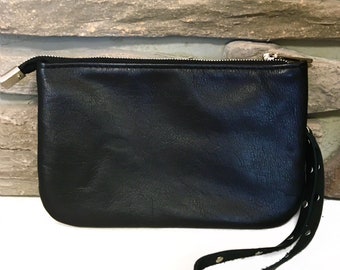 Schwarzes Leder Portemonnaie Kosmetiktasche Leder Clutch Ledertasche Reisetasche Geschenk für sie Kostenlose Personalisierung