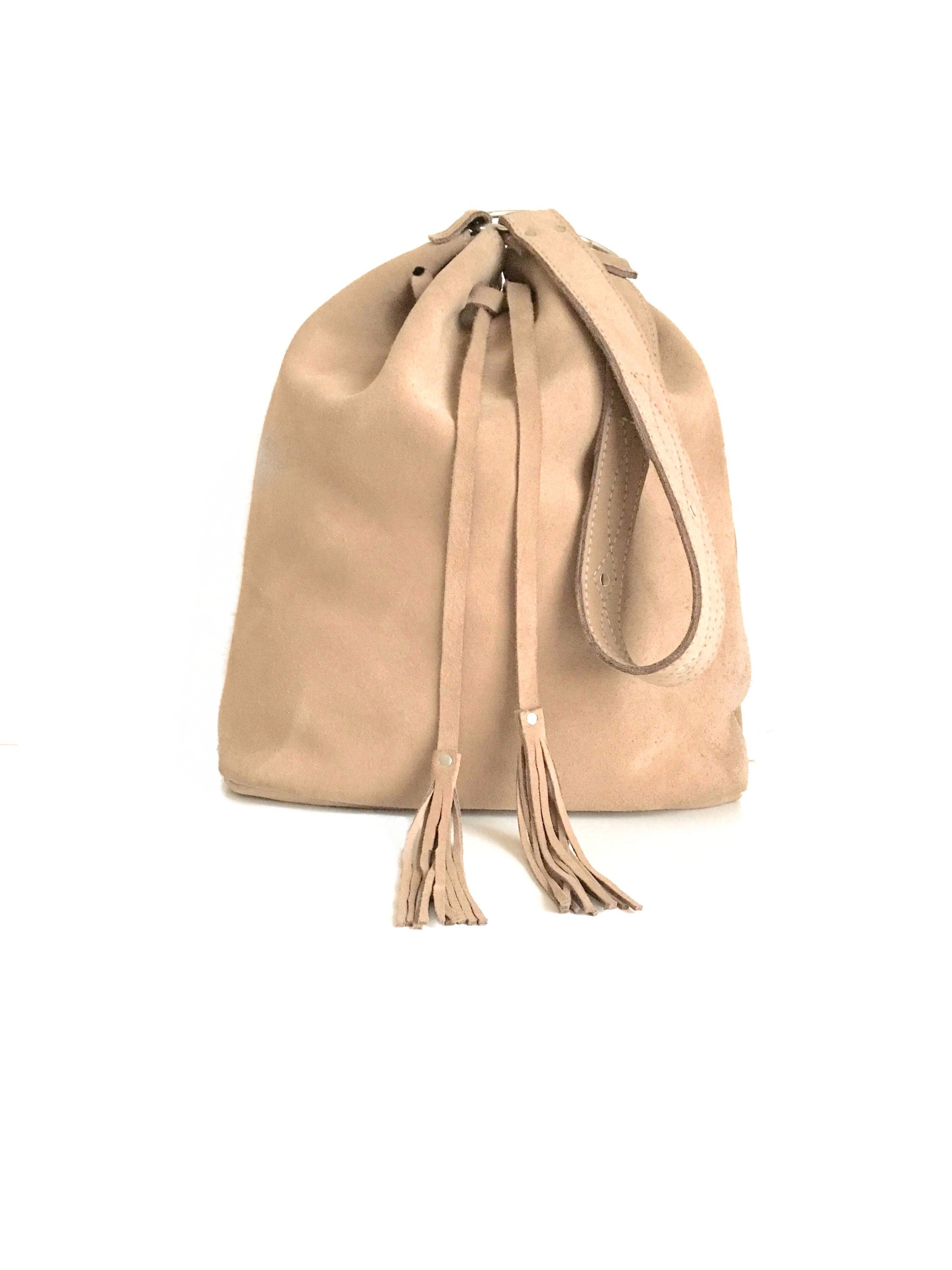 Leather Suede Soft Bucket Bag Womens Shoulder Bag Beige Etsy