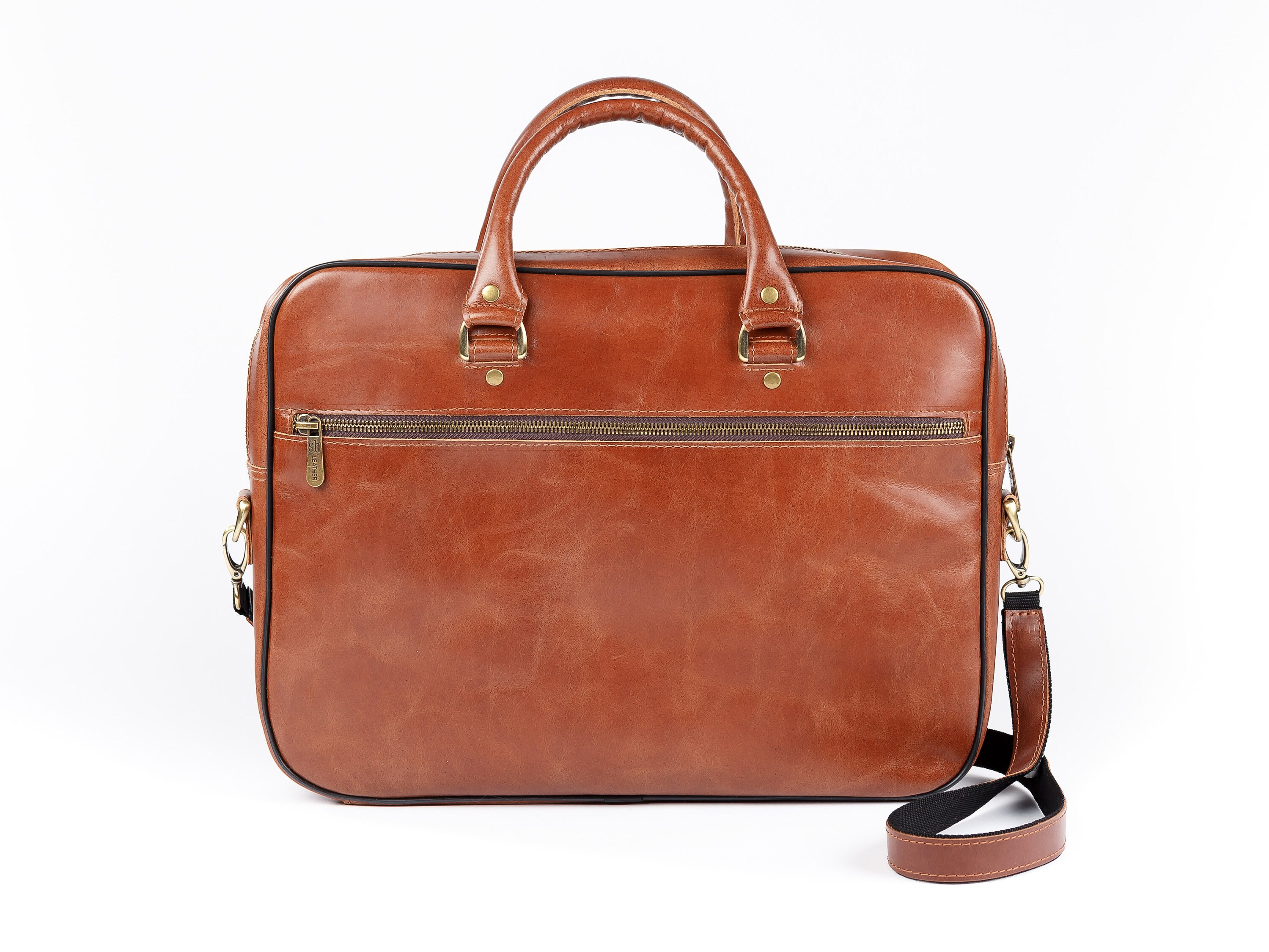 COGNAC COLOR BRIEFCASE Leather Laptop Bag Mens Leather Messenger Bag