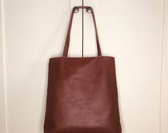 Personalized Full Grain Leather Tote Bag: Black or Cognac Shoulder Bag