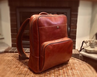 Brown Ostrich Leather Backpack: Large Knapsack for Men - Etsy