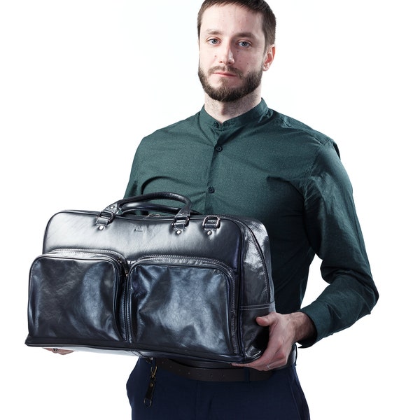 BLACK LEATHER travel bag Leather duffel bag Weekender bag Duffel bag Leather overnight bag Cabin travel bag Black duffel Gym Bag