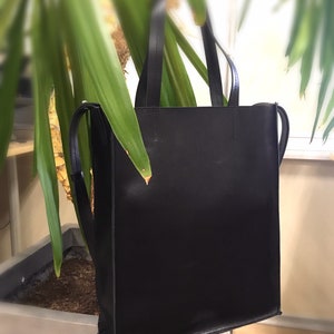 BLACK LEATHER TOTE bag Women/Men leather hand bag Shopping bag Office bag Laptop women bag Large shoulder bag Free personalization image 8