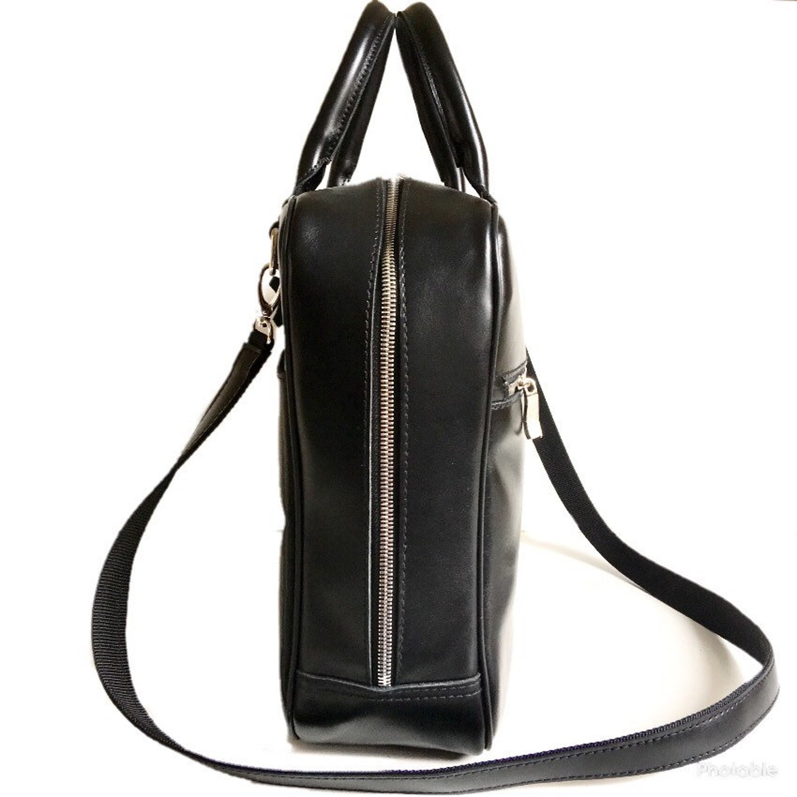 Leather Black Large Briefcase Leather Laptop Bag Mens Leather Messenger