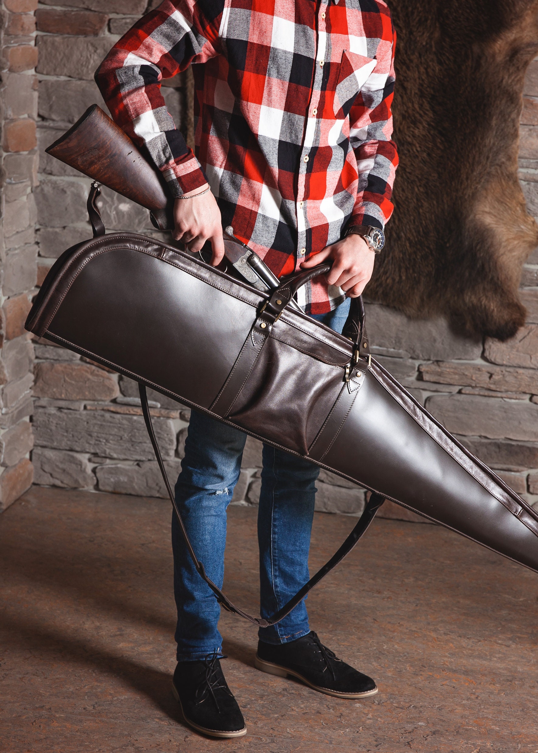 Brown Leather Case for Rifle With Scope Leather Case for Etsy UK