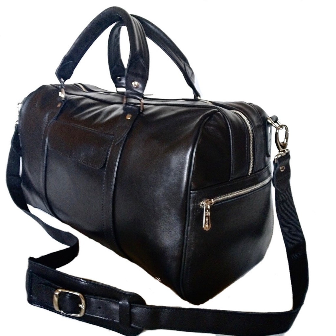 Black leather travel bag Unisex gym bag Leather duffel bag Etsy