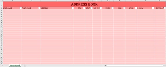 Adressbuch Excel Vorlage Rot Etsy