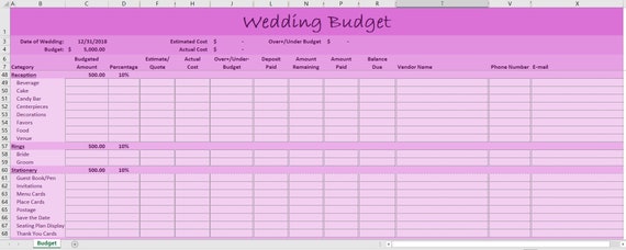 Wedding Budżet Szablon Excel