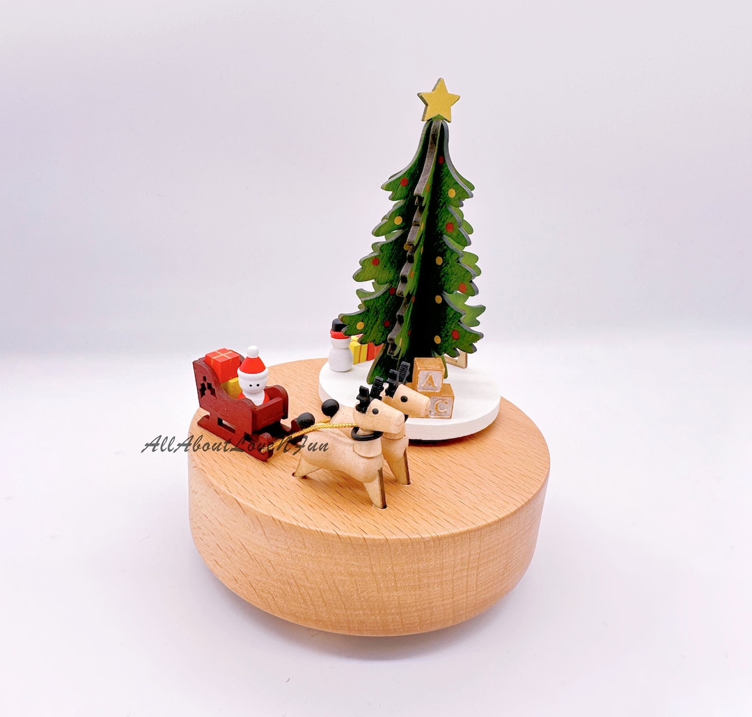 Christmas Wooden Music Box, Wooden Musical Carousel, Handmade Music Box