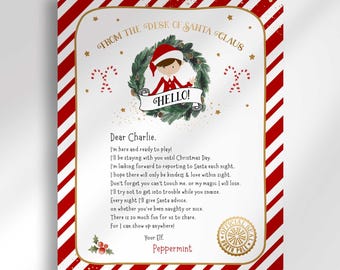 Lettera di benvenuto personalizzabile per gli elfi dalla scrivania di Babbo Natale - Primo arrivo, idee per la mensola, tradizione natalizia