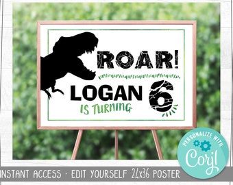 Editable Dinosaur Party Poster  | Birthday Backdrop | Welcome Sign | 24x36 | Edit Yourself | Printable | Instant Download