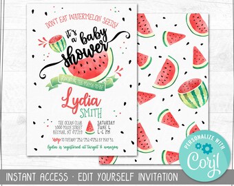 Watermelon Baby Shower Invitation | Edit Yourself Instant Download | Don't Eat Watermelon Seeds | Digital Download