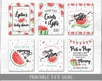 Watermelon Baby Shower Signs | Set of Six 8x10s | Welcome | Thank You | Diaper Raffle | Instant Download | Printable 8x10s