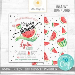 Watermelon Baby Shower Invitation | Edit Yourself Instant Download | Don't Eat Watermelon Seeds | Digital Download