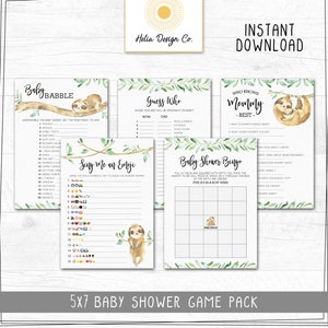 Sloth Baby Shower Game Pack Digital Download | Emoji Pictionary | Baby Prediction | Word Scramble | Instant Download | Printable