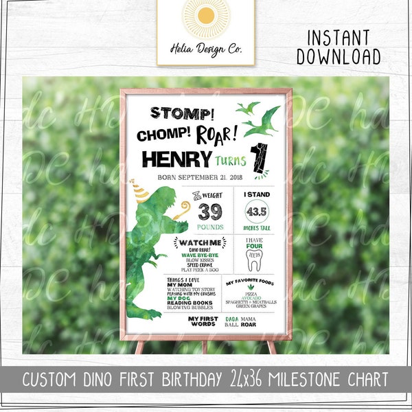 Dinosaur Birthday Board | Any Age | Chalkboard | Milestone Chart | Custom Digital Download | Printable Poster | 24 Hour Proof