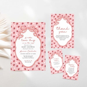 Juego de invitaciones para baby shower Little Love Bug on the Way, baby shower de San Valentín, baby shower de mariquita, invitación para baby shower de niña