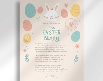 Carta del Conejo de Pascua, Nota Sorpresa Personalizada para la Búsqueda de Huevos (Descarga Digital)