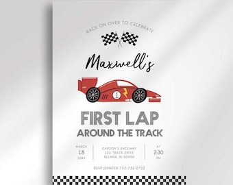 Editable ANY COLOR Race Car First Birthday Invitation Template to Edit at Corjl.com For Any Age | Digital Download | Printable