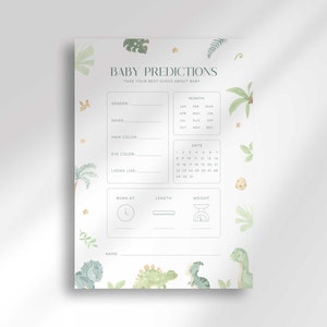 Baby Predictions Game: Dino Baby Shower, Printable (Digital Download)