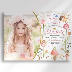 Editable Fairy Princess Birthday Invitation Template Instant Download for Any Age with Photo | Edit Yourself then Print or Text | Pink Fairy