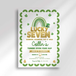 Editable Lucky Seven Birthday Invitation for Seventh Birthday | Instant Digital Download | Printable Invitation Template