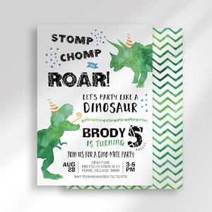 Edit Yourself Dinosaur Birthday Invitation | Edit at Corjl.com | Any Age | Instant Download | Printable Invitation | Add Up to 2 Names