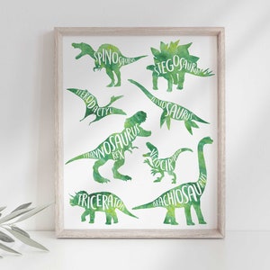 Dinosaur Birthday Green Dinosaur Silhouette A3 Dinosaur Art Poster Digital Download Printable DIY image 1