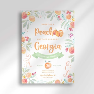 Modello di invito di compleanno di Peach, Dolce pesca, Ragazza del compleanno, Piccola pesca, Dolce come una pesca, Picnic, Download immediato