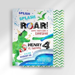 Editable Dinosaur Pool Party Birthday Invitation | Any Age | Instant Digital Download | Printable Invitation | Summer Birthday