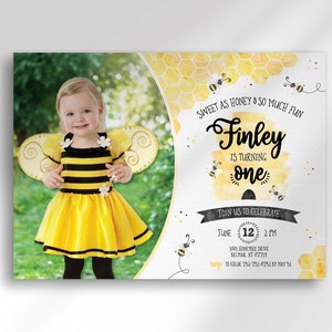 Editable Bumblebee Birthday Invitation with Photo (Digital Download)