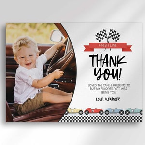 Editable Race Car Birthday Thank You Template to Edit at Corjl.com | For Any Age | Instant Download | Digital Thank You Card