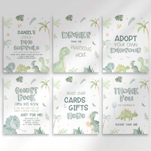Editable Dinosaur Party Sign Package | Adopt a Dinosaur + Certificate | Dinosaur Guest Book | Thanks for Stomping By