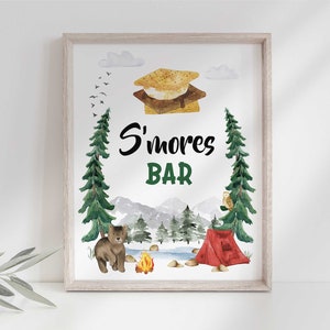 S'mores Bar 8x10 Party Sign Instant Download for Camping Birthday | Party Favor Sign