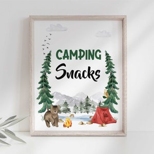 Camping Snacks 8x10 Party Sign Instant Download for Camping Birthday