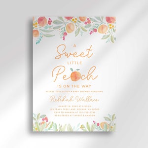 Peach Baby Shower Invitation Template, Sweet Little Peach is on the Way, Fruit Baby Shower Invite, Instant Download