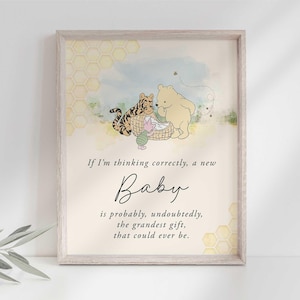 Cartel de descarga digital instantánea con el clásico Winnie the Pooh Baby es el mejor regalo / Baby Shower de Winnie the Pooh / Si estoy pensando correctamente
