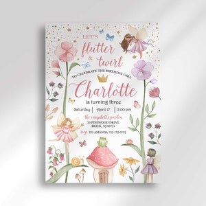 Editable Fairy Birthday Invitation Template for Any Age | Edit Yourself then Print and Mail or Send as Evite Via Text or Email