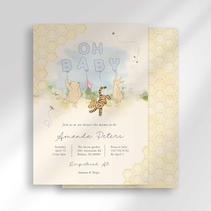 Classic Winnie the Pooh Baby Shower Invitation Template, Edit at Corjl.com Digital Winnie the Pooh Baby Shower Invitation