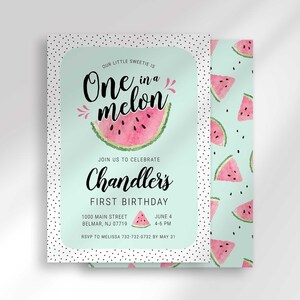 One in a Melon Watermelon Erster Geburtstag Einladung Vorlage Digital Download, 1st Birthday Girl, Sofort Download