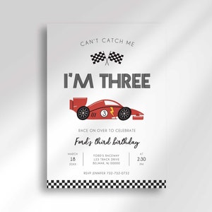 Editable ANY COLOR Race Car Third Birthday Invitation Template to Edit at Corjl.com For Any Age | Digital Download | Print or Send via Text