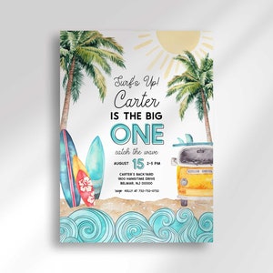 Editable The Big One Birthday Invitation Template Instant Download for First Birthday | Edit Yourself then Print or Text | Surf Birthday