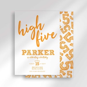 Invitation anniversaire High Five, bonjour 5 invitations, invitation cinquième anniversaire, modèle d'invitation modifiable, téléchargement immédiat