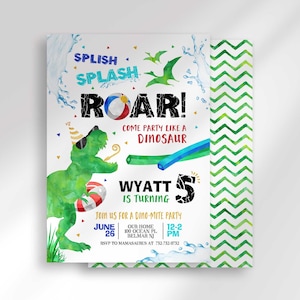 Dinosaur Pool Party Invitation: Waterslide Birthday (Digital Download)