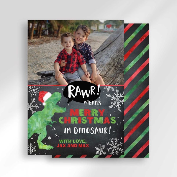 Editable Dinosaur Christmas Card Template to Edit Yourself | Instant Digital Download | Printable Christmas Card