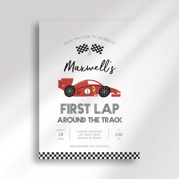 Editable ANY COLOR Race Car First Birthday Invitation Template to Edit at Corjl.com For Any Age | Digital Download | Printable