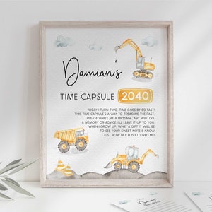 Editable Construction Birthday Time Capsule Sign for Digital Download 8x10