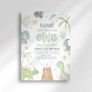 Editable Dinosaur First Birthday Invitation for Instant Digital Download | Printable Invitation Template