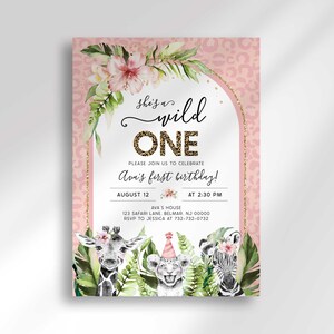 Editable Safari First Birthday Invitation Template Instant Download | Edit Yourself then Print or Text | Leopard Print Jungle Birthday